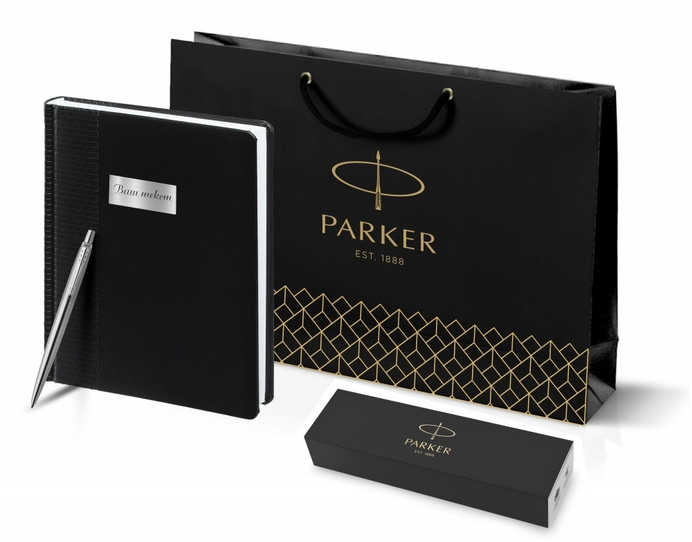 Подарочный набор: Шариковая ручка Parker Jotter Essential, St. Steel СT, стержень: Mblue и Ежедневник недатированный черный