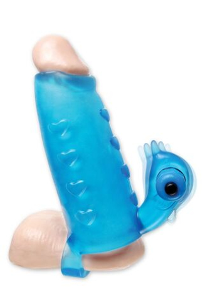 Голубая утолщающая насадка на пенис Deluxe Vibrating Penis Enhancer - 15 см. (Цвет: голубой)