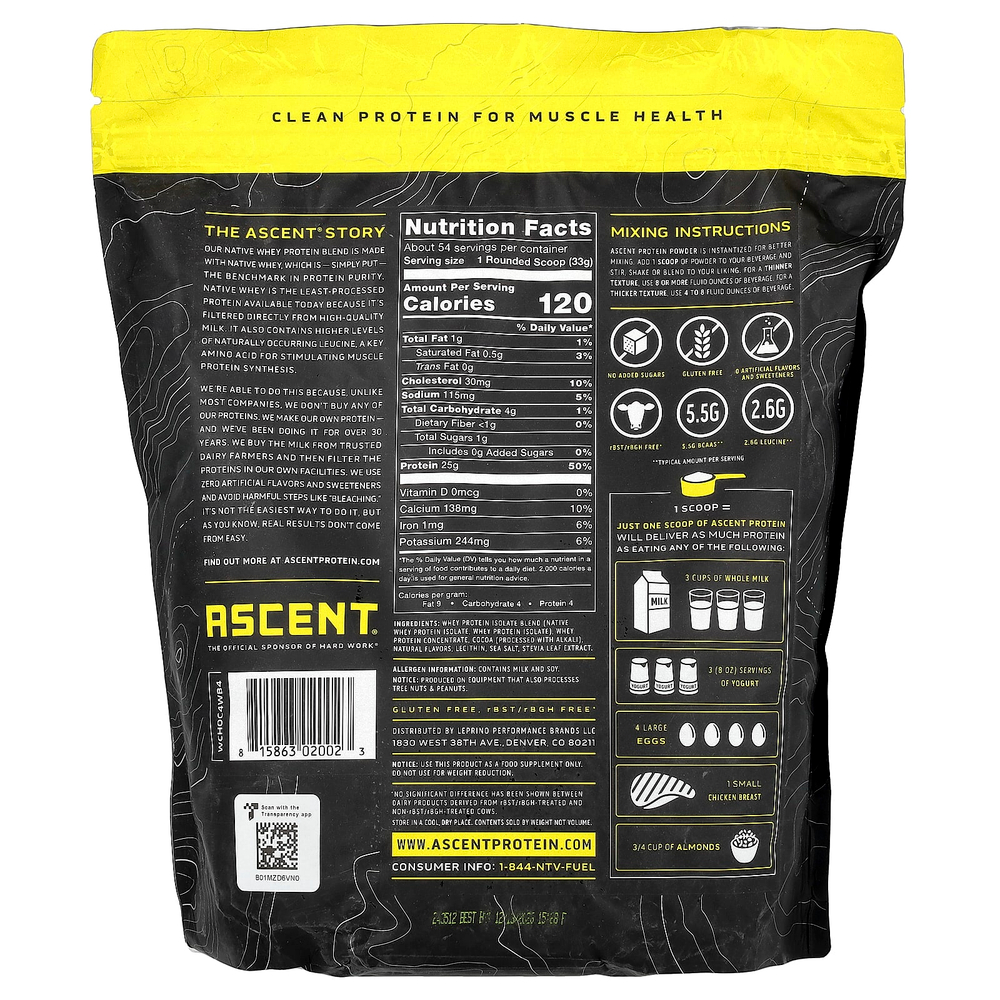 Ascent, Native Whey Protein Blend, Chocolate, 4 lb (1.8 kg)
