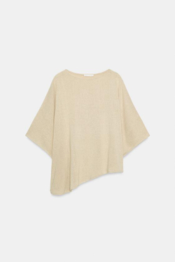 ZARA ТОП В РУСТИКАЛЬНОМ СТИЛЕ С КОРОТКИМИ РУКАВАМИ, СВЕТЛО-БЕЖЕВЫЙ