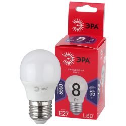 Лампа светодиодная ЭРА RED LINE LED P45-8W-865-E27 R 8Вт шар холодный дневной свет E27 | Лампы cветодиодные Шар (G/P)