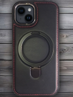 Business style чехол из кожи для IPHONE 15 с кольцом-подставкой и бархатной подкладкой