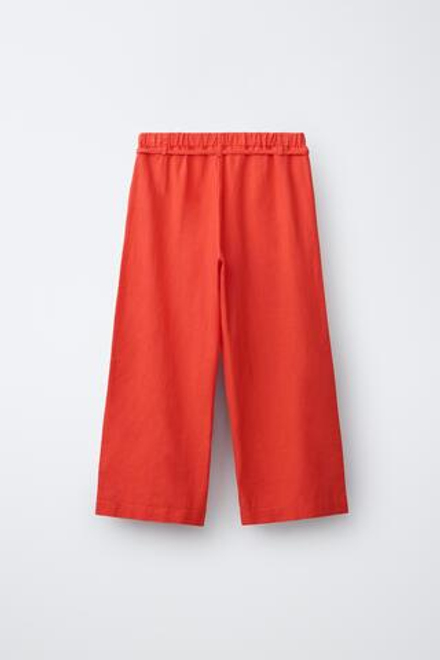 ZARA БРЮКИ ПРЯМОГО КРОЯ ИЗ СМЕСОВОГО ЛЬНА СО ШНУРКОМ, КРАСНЫЙ