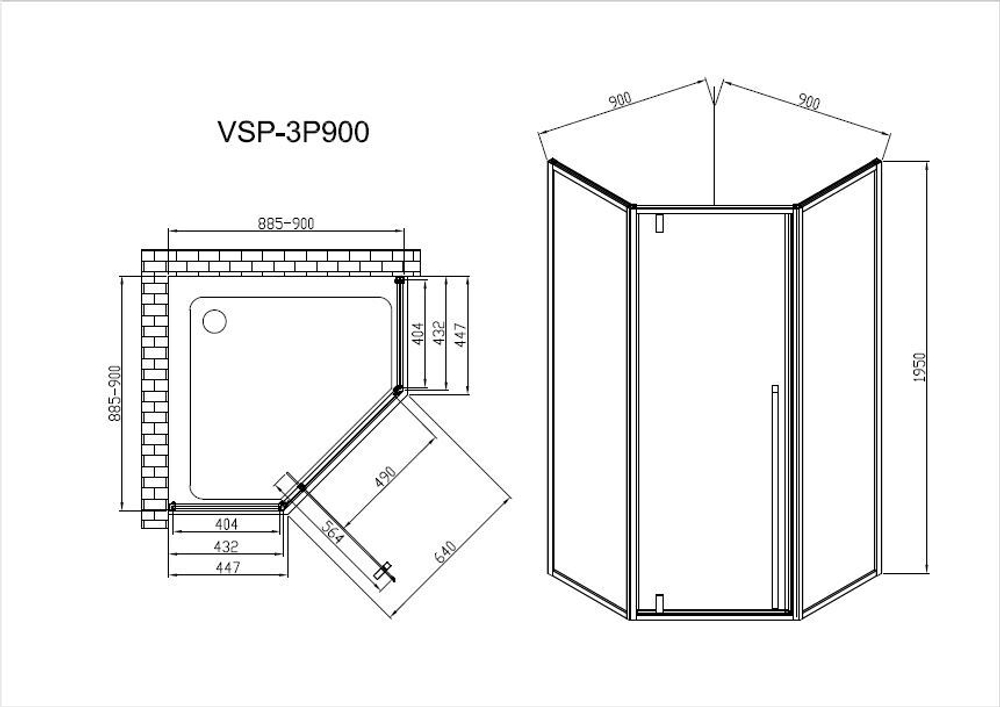 Душевой уголок Пента (Penta) VSP-3P900CL, 900*900, хром, стекло прозрачное,