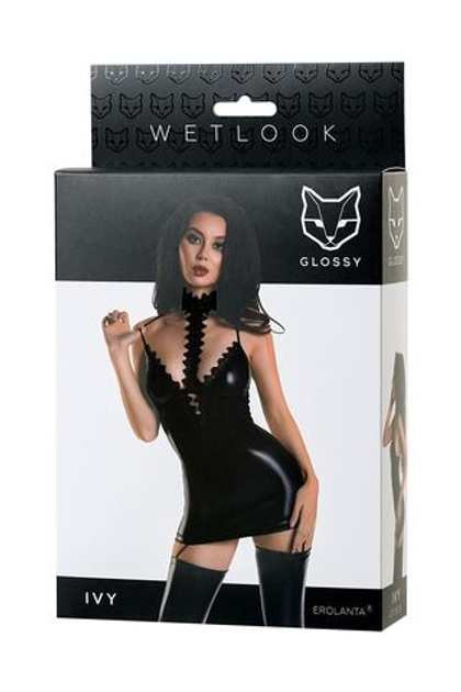 Glossy Ivy - Платье с чокером из материала Wetlook, черное, L