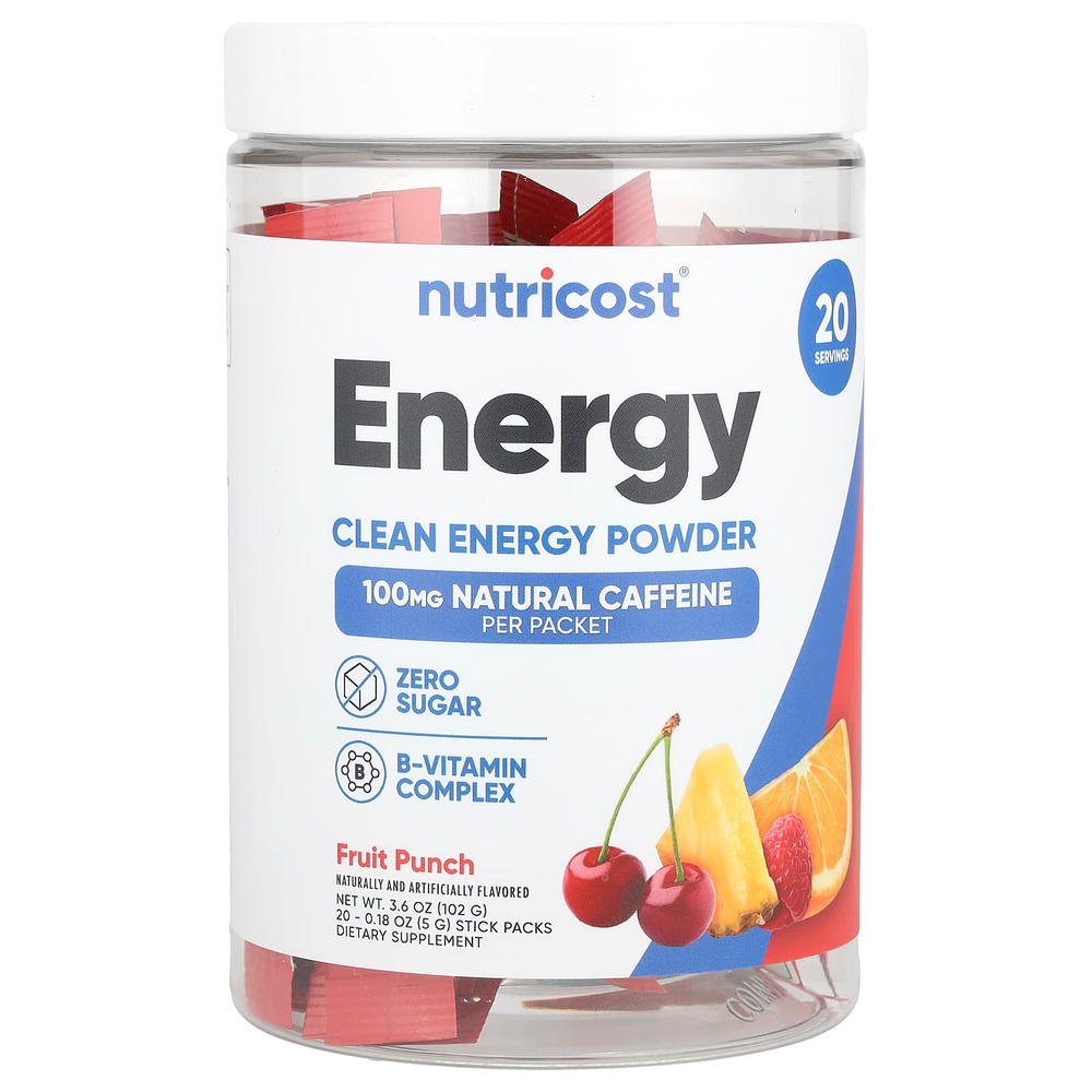 Nutricost, Energy, Clean Energy, порошок, фруктовый пунш, 20 пакетиков по 5 г (0,18 унции)