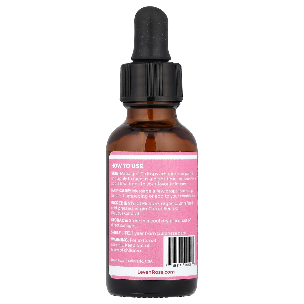 Leven Rose, 100% чистое и органическое, масло семян моркови, 30 мл (1 жидк. унц.)