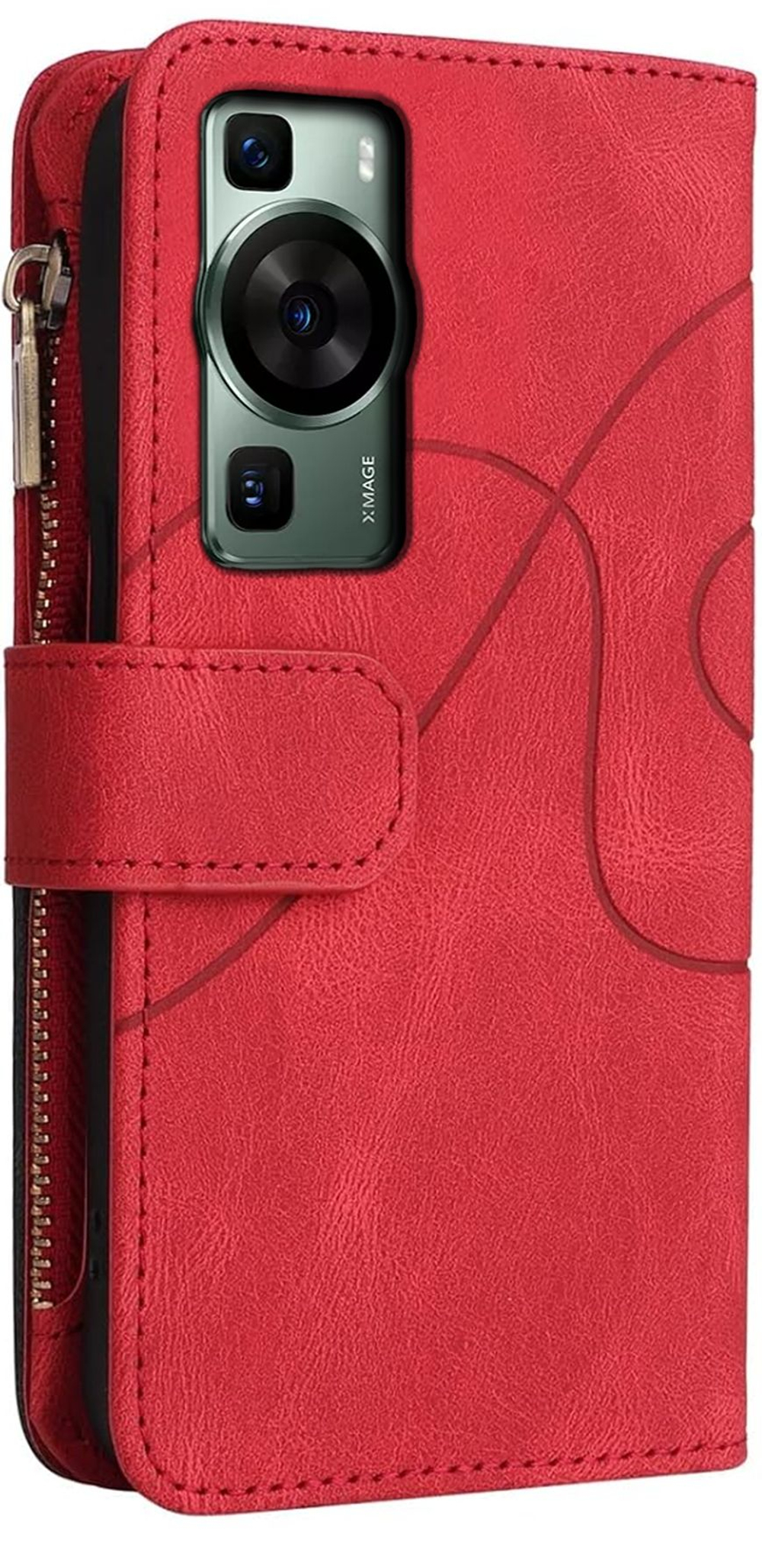 Дизайнерский чехол-книжка из кожи для HUAWEI P60 / P60 PRO с кошельком, 5 слотами для карт и подставкой