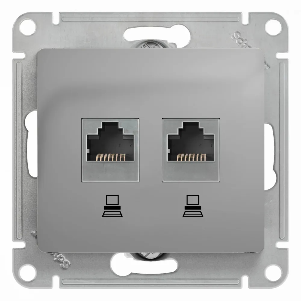 GLOSSA РОЗЕТКА двойная компьютерная RJ45+RJ45 кат. 5e, механизм, АЛЮМИНИЙ