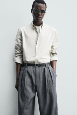 ZARA БРЮКИ RELAXED FIT СО СКЛАДКАМИ, СИНИЙ