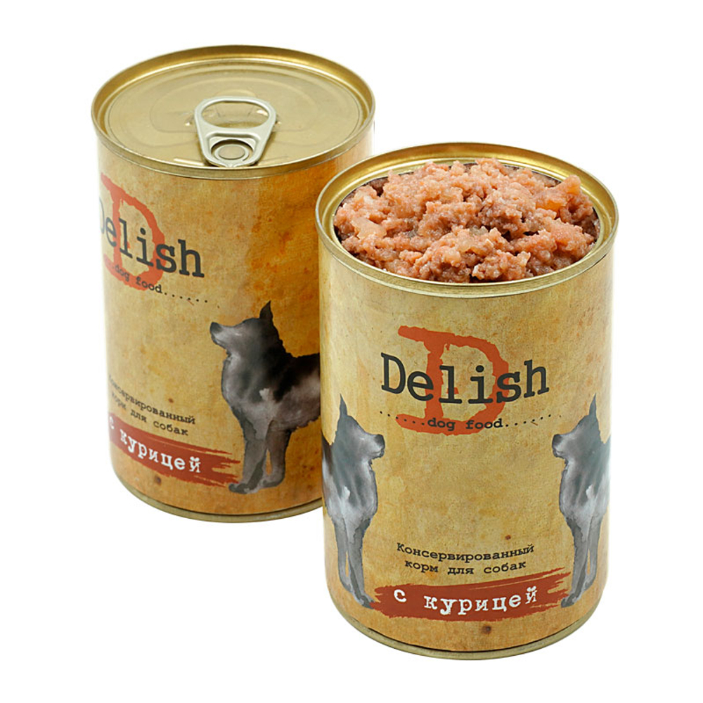 НАБОР Консервы DELISH для собак с курицей - 6 шт х 400 гр