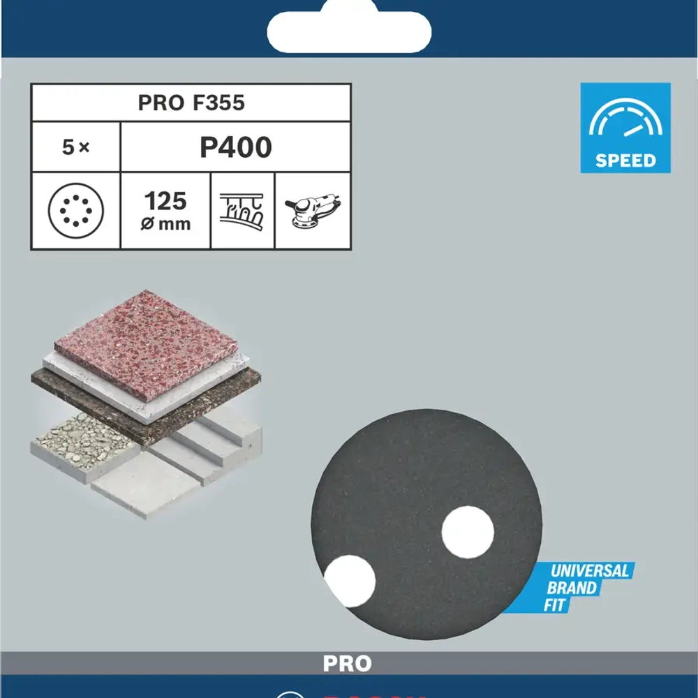 Шлифовальный диск PRO F355 125 мм G400, 5 шт. BOSCH 2608605121