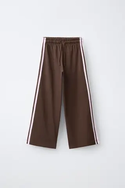 ZARA БРЮКИ WIDE LEG С ЛАМПАСАМИ, КОРИЧНЕВЫЙ