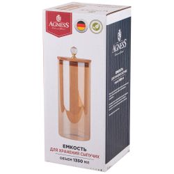 ЕМКОСТЬ ДЛЯ СЫПУЧИХ ПРОДУКТОВ AGNESS "AMBER" 1300 МЛ ДИАМЕТР=9,5 СМ. ВЫСОТА=21 СМ ЦВЕТ:ЯНТАРНЫЙ
