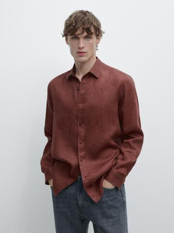 Massimo Dutti Рубашка приталенного кроя из 100% льна, терракотовый