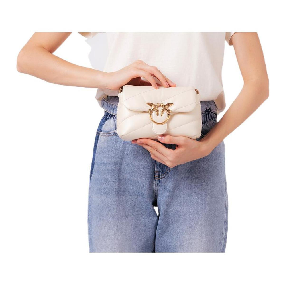 Сумка Pinko Puff Diagonal Quilted Metal Chain Classic Sheepskin Bird Bag Swallow Bag Shoulder Bag Messenger Bag White, 1P22H4-Y7SR-Z14Q