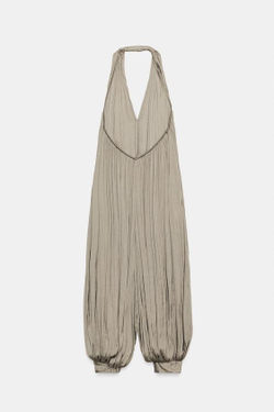 ZARA АТЛАСНЫЙ КОМБИНЕЗОН С ГОРЛОВИНОЙ ХАЛТЕР — ZW COLLECTION, СЕРОВАТО-КОРИЧНЕВЫЙ