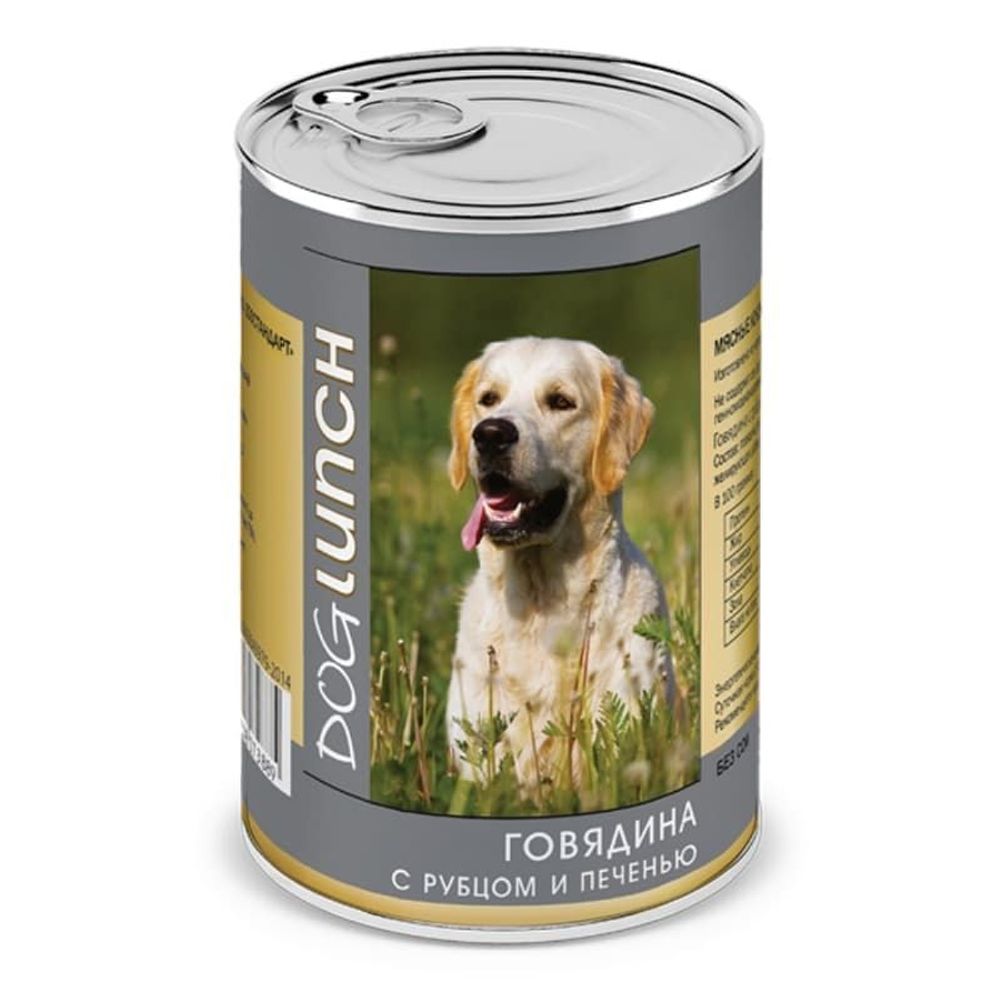 Влажный корм DOG LUNCH для собак с говядиной, рубцом и печенью в желе, банка 410г Влажный корм DOG LUNCH для собак с говядиной, рубцом и печенью в желе, банка 410г