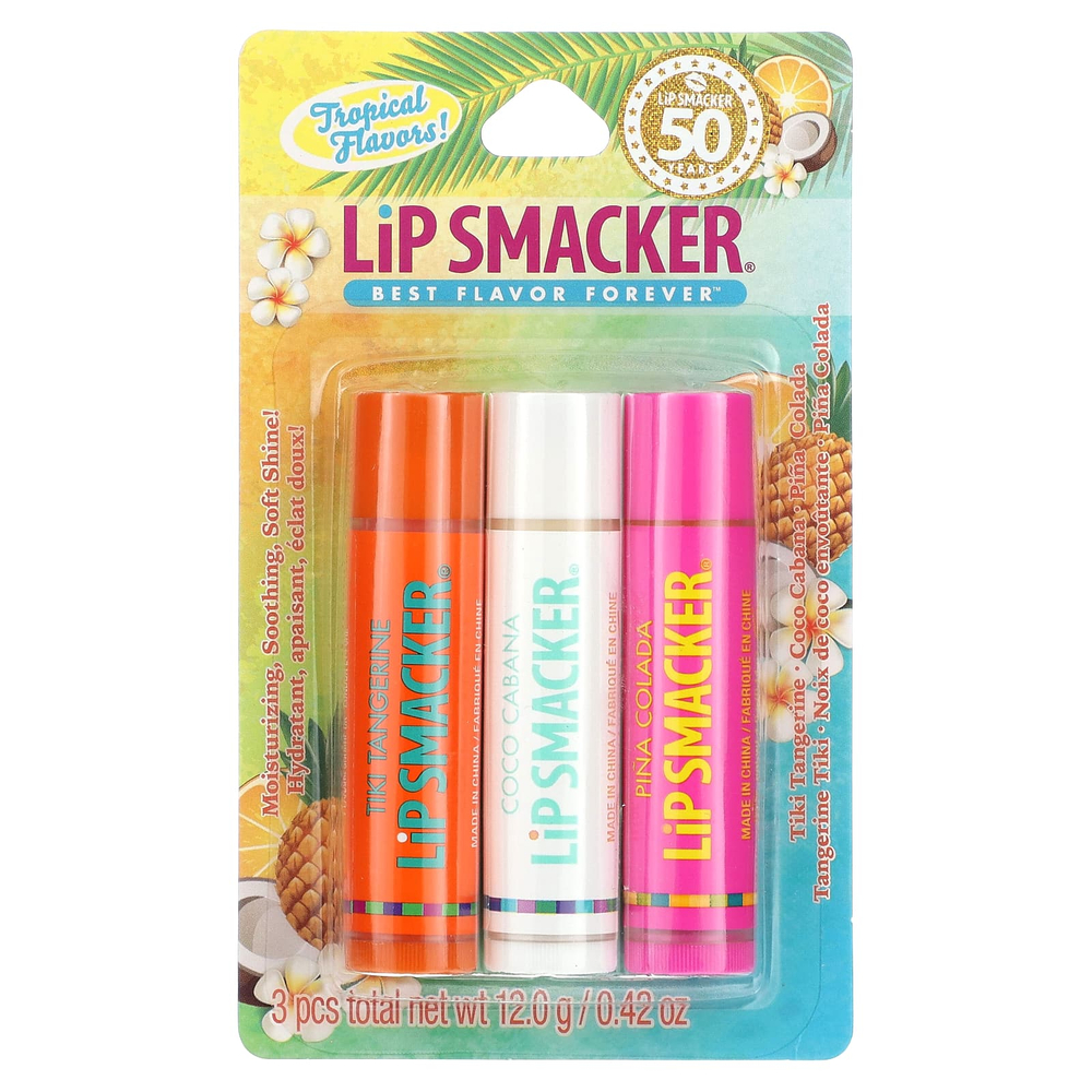 Lip Smacker, бальзам для губ, тропические фрукты, 3 шт. по 4 г (0,14 унции)
