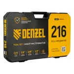 Набор инструментов, 1/2", 1/4", 3/8", CrV, S2, пластиковый кейс, 216 предметов Denzel