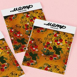 Ткань шифон земляника с цветочками