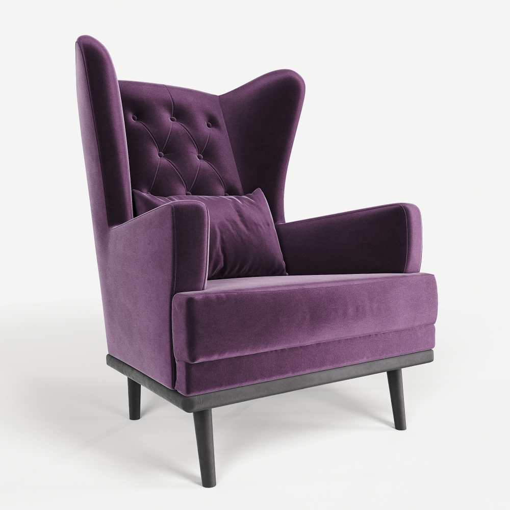 Мягкое кресло с ушами Фантазёр LUXE-11 (Фиолетовый 10) с каретной стяжкой, на высоких ножках, для отдыха и чтения книг. В гостиную, балкон, спальню и переговорную комнату.