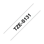 Brother TZES-131 кассета с лентой для печати наклеек повышенной адгезии, чёрный шрифт на прозрачной основе, 12мм*8м