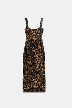 ZARA ПЛАТЬЕ МИДИ ИЗ РЕЛЬЕФНОЙ ТКАНИ, ЛЕОПАРДОВЫЙ