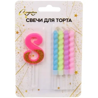 Свеча для торта Цифра Праздник «8» 11 см, 4 свечи