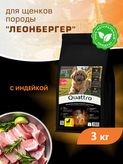 Корм сухой для щенков породы Леонбергер, с индейкой, 3 кг, QUATTRO