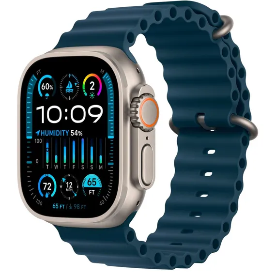 Часы Apple Watch Ultra 2, 2024, 49 мм, титан натурального цвета, ремешок Ocean синего цвета