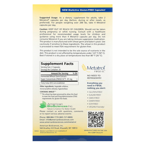 American Biosciences, Metatrol®, ферментированный экстракт ростков пшеницы, 60 вегетарианских капсул