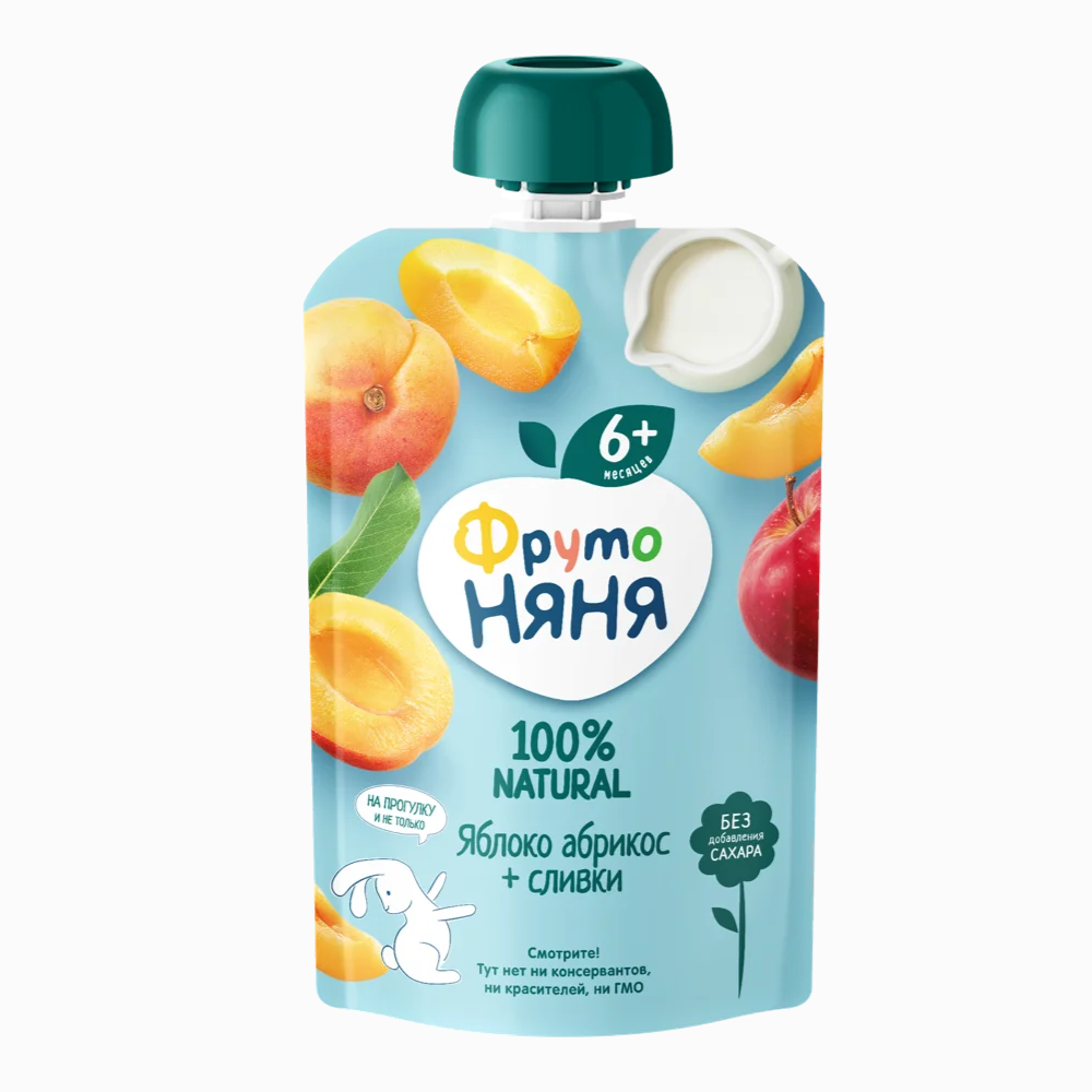 Пюре Фруто Няня Gualapack яблоко, абрикос и сливки 90 гр