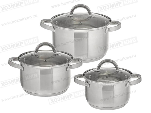 М-402 (Millet) НАБОР Кастрюль из нержавейки 3 пр. со стек.крыш (2,8л 3,8л 5л)