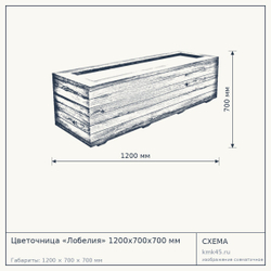 Схема с габаритами: Цветочница «Лобелия» 1200x700x700 мм