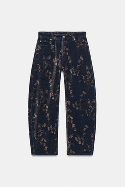 ZARA ДЖИНСЫ ZW COLLECTION CUFFED BALLOON СО СРЕДНЕЙ ПОСАДКОЙ И ЖАККАРДОВЫМ УЗОРОМ, СИНИЙ