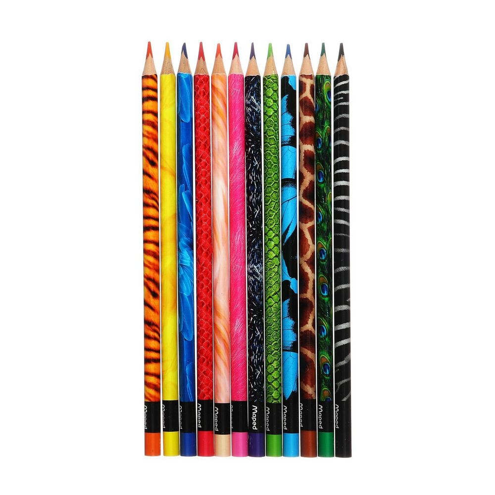 Карандаши цветные MAPED (Франция) "Color'Peps Animals'", 12 цветов, трехгранные, заточенные, европодвес, 832212