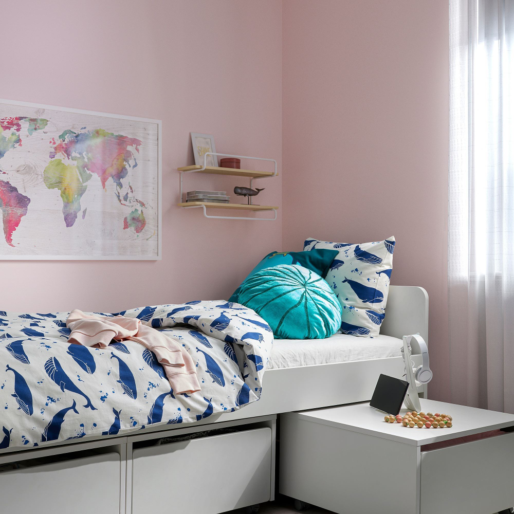 Комплект постельного белья IKEA BLAVINGAD (БЛОВИНГАД), Детский, Белый с рисунком, 150х200, 50х80 см