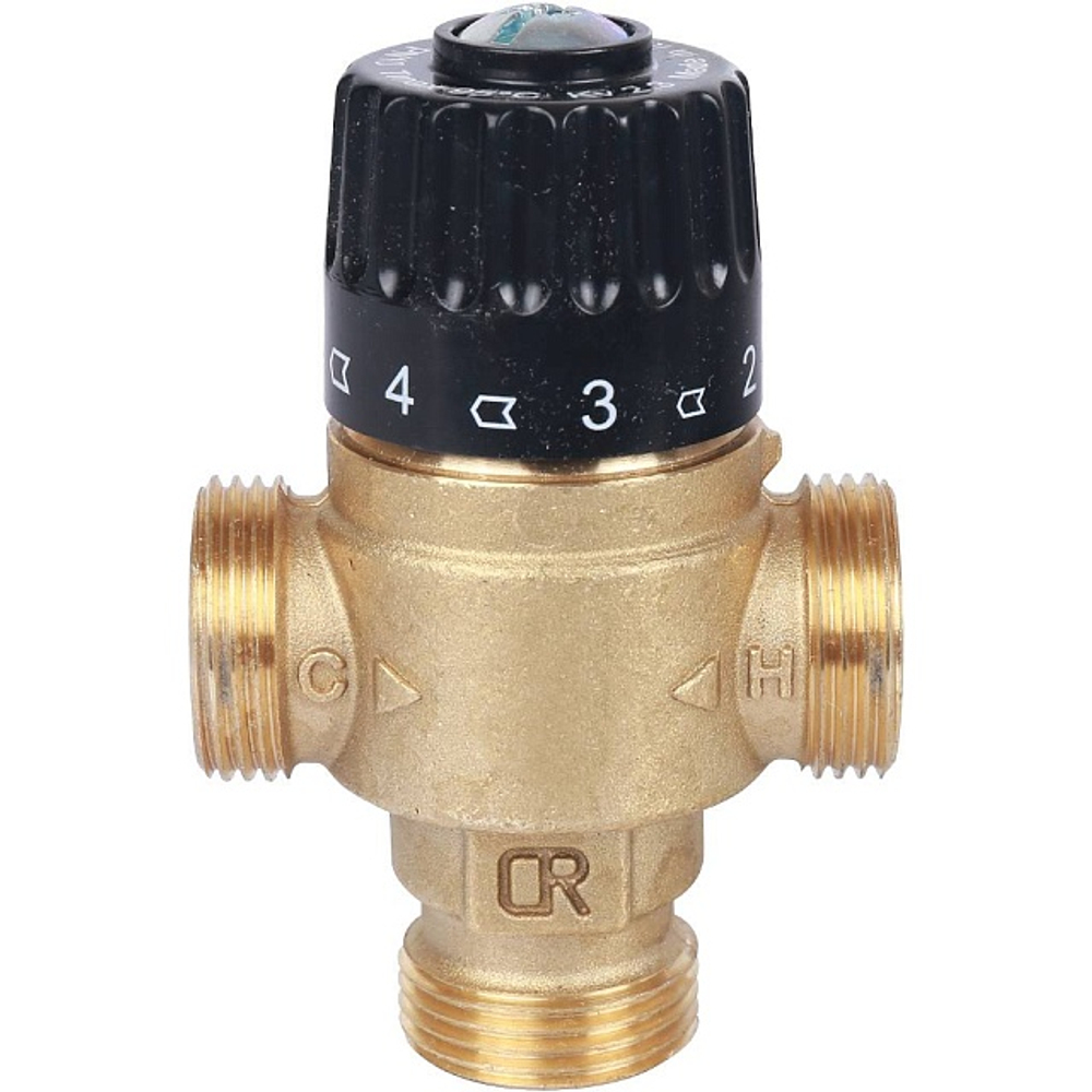 Клапан термостатический смесительный STOUT - 3/4" (НР, 30-65°C, Kvs 2.3, T-образное смешивание)
