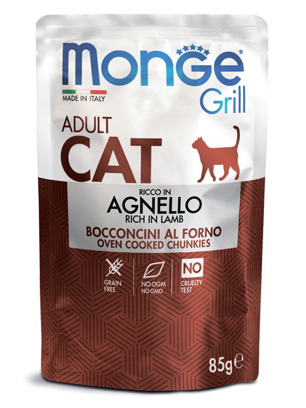 Новозеландский Ягнёнок, 85г влажный корм для кошек Monge Cat Grill Pouch