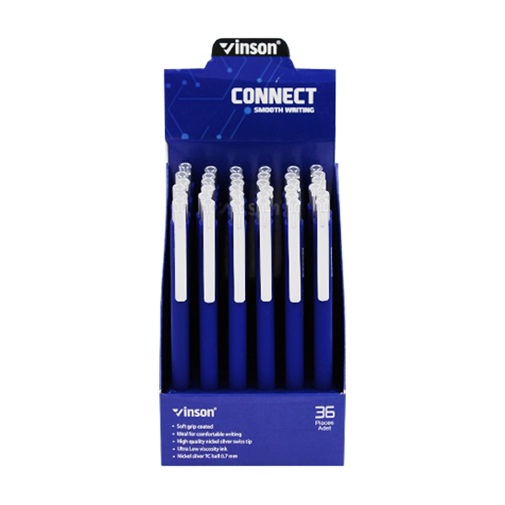 Ручка шариковая, масляная, автоматическая, Vinson, синие чернила, серия "VINSON CONNECT ", 36 шт