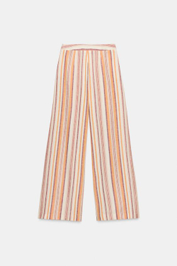 ZARA ШИРОКИЕ БРЮКИ ИЗ ЛЬНА В ПОЛОСКУ, РАЗНОЦВЕТНЫЙ