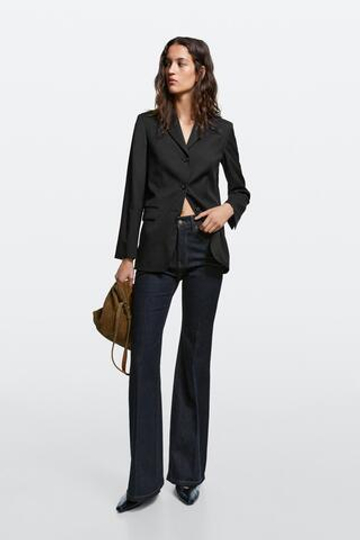 Massimo Dutti Узкие джинсы-клеш с высокой талией, темно-синий