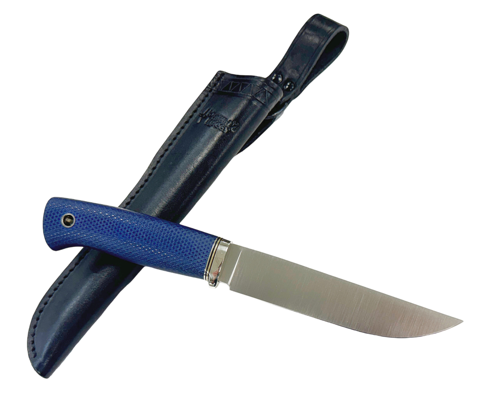Нож Дл. Джек Эксперт, сталь М390, микарта синяя, гарда мельхиор, 371.5356