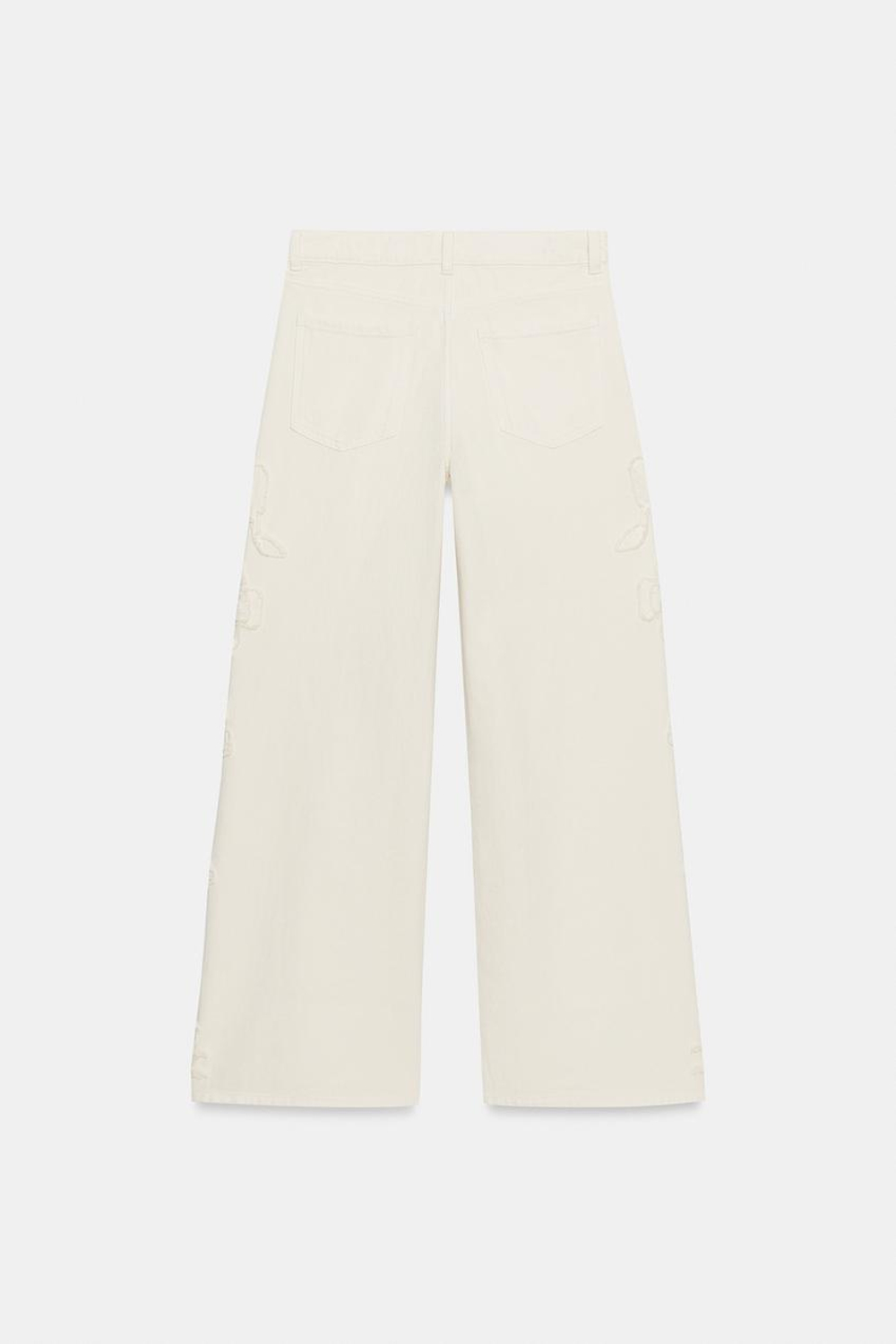 ZARA ДЖИНСЫ Z1975 WIDE-LEG С ЦВЕТОЧНОЙ ФАКТУРОЙ, ПЕСОЧНЫЙ