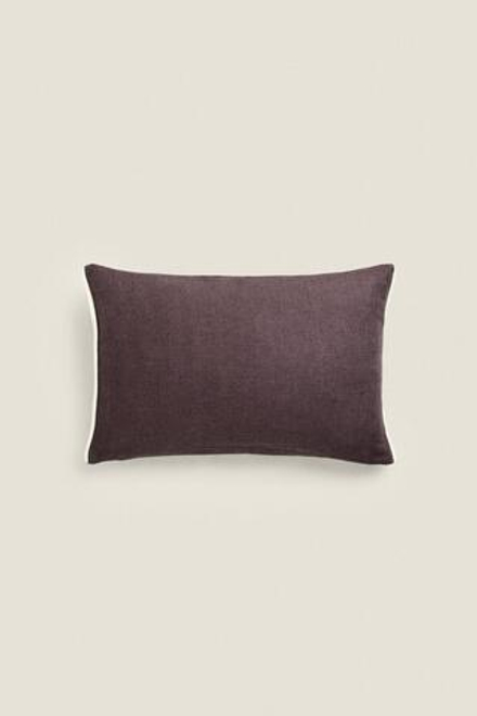 ZARA HOME ЧЕХОЛ НА ПОДУШКУ С КОНТРАСТНОЙ ОКАНТОВКОЙ, КОРИЧНЕВЫЙ