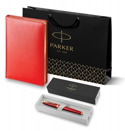 Подарочный набор: Ручка роллер Parker IM Premium T318 Red GT, цвет чернил черный и красный недатированный ежедневник с золотым срезом