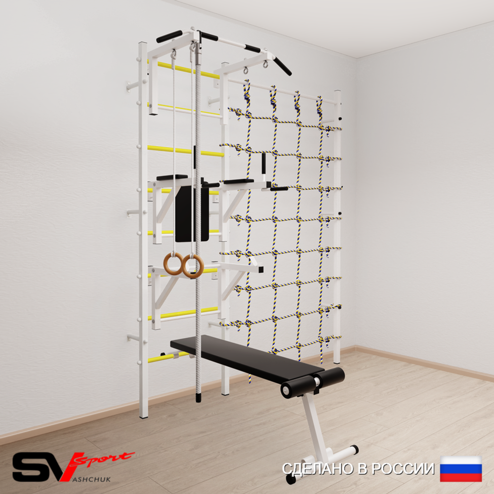 Шведская стенка Sv Sport 5940 (Турник стандарт/Брусья/Стойка/Скамья/Канат/Кольца/Канатный лаз)