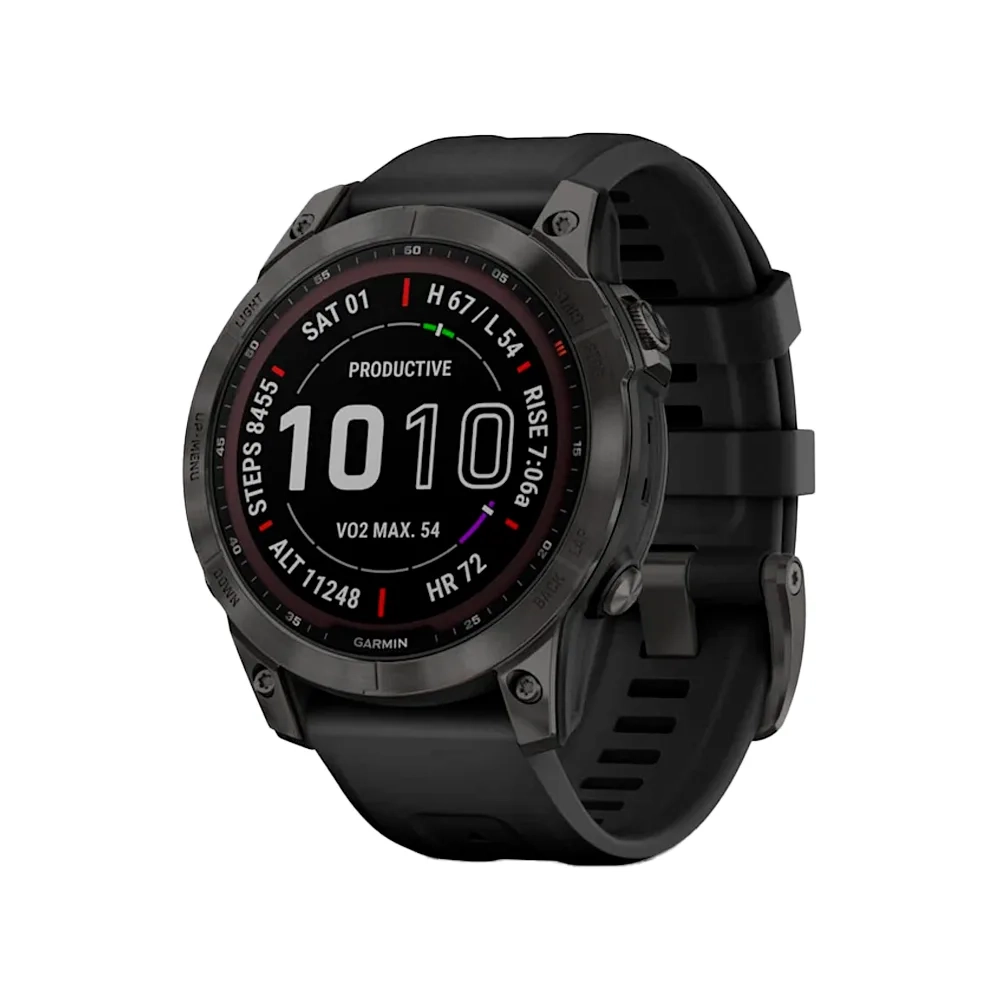 Умные часы Garmin Fenix 7, 47mm, Sapphire Solar Carbon Grey DLC Titanium with Silicone Black Band (010-02540-21)