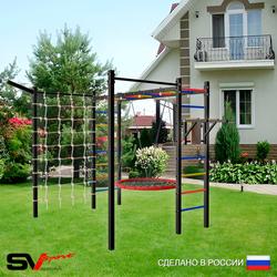 Уличная шведская стенка Sv Sport рукоход с комплектом турник прямой 2шт У5517.1 (Брусья/Гнездо 100см/Кронш бокс/Сетка)